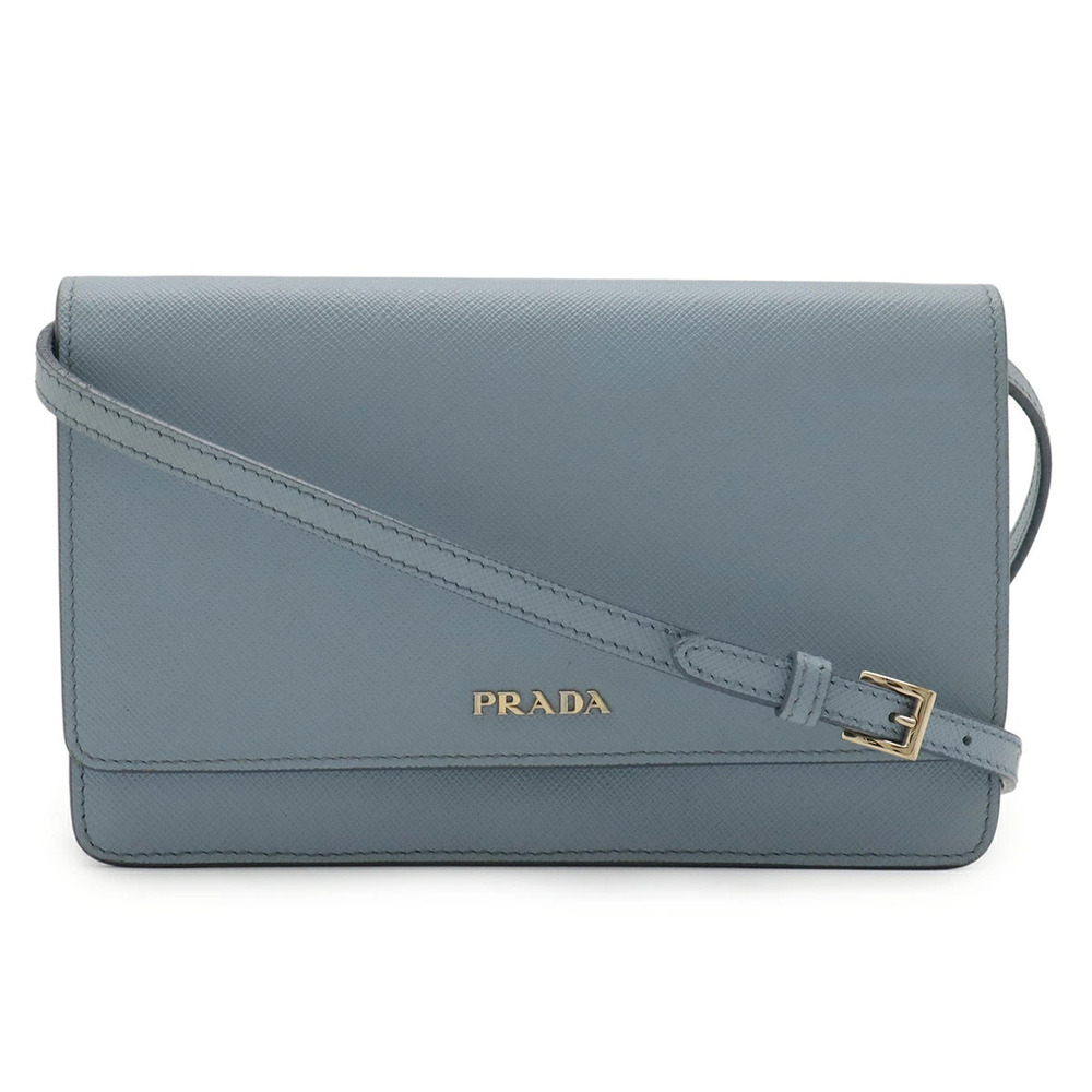 Prada Saffiano Leather Shoulder Wallet Bag Clutch Blue